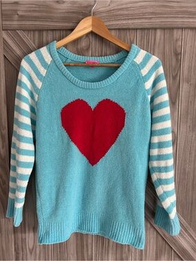 💙 Betsey Johnson Fuzzy Heart & Stripe Sweater 💖